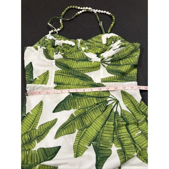 New‎ FARM RIO Off-White Palm Fan Midi Dress Size Large Cotton Sundress - Picture 12 of 13
